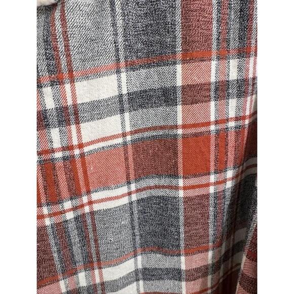 SRK Orange Grey White Plaid Long Sleeve Button Up Warm Flannel Shirt Mens XL - Picture 5 of 9